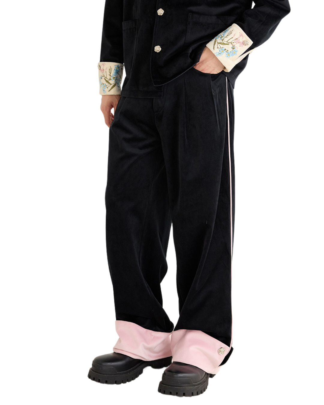 Velvet Colorblock Wide-Leg Trousers Velvet Colorblock Wide-Leg Trousers