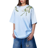 Floral Collar Embroidery Logo Tee Floral Collar Embroidery Logo Tee