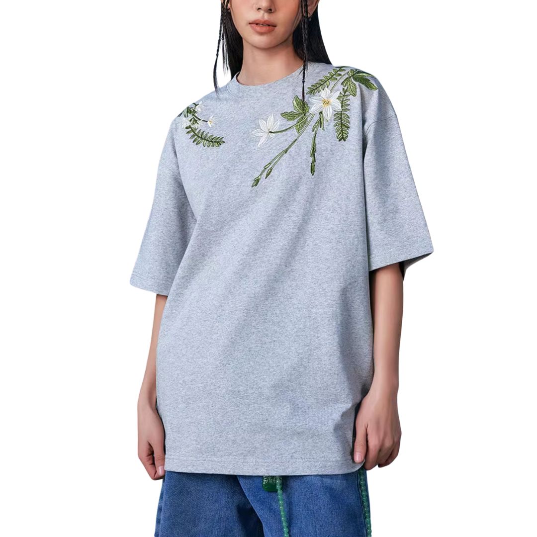 Floral Collar Embroidery Logo Tee Floral Collar Embroidery Logo Tee