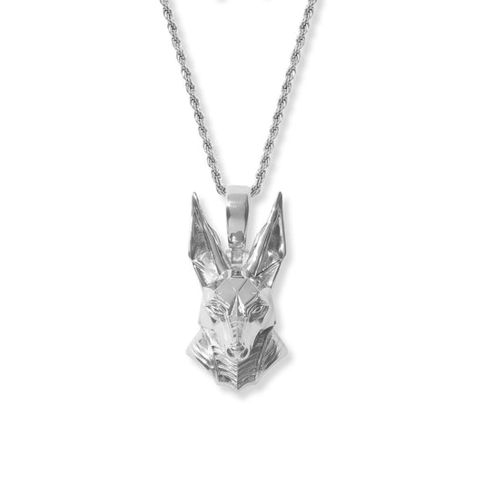Anubis Necklace Pendant & Rope Chain White Gold