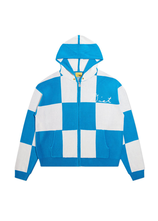 Checkered Jacquard Full Zip - Blue