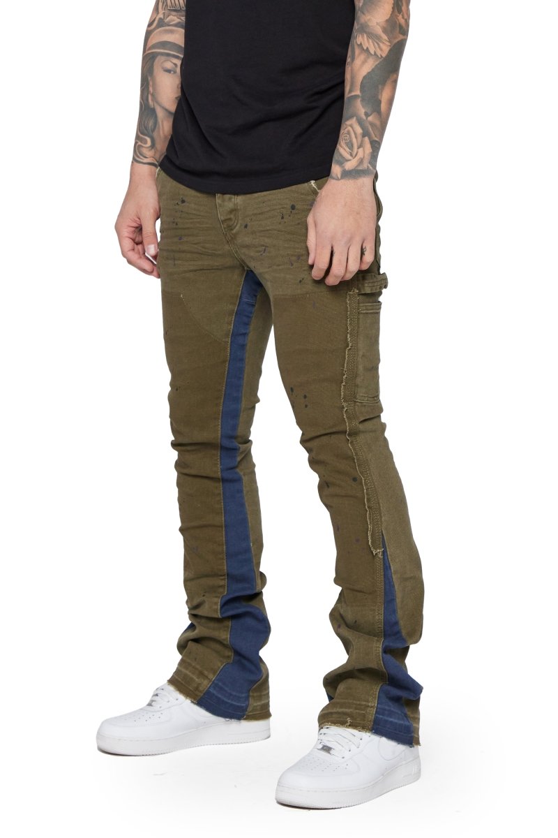 "ALPHA" STACKED FLARE JEAN OLIVE BLUE "ALPHA" STACKED FLARE JEAN OLIVE BLUE