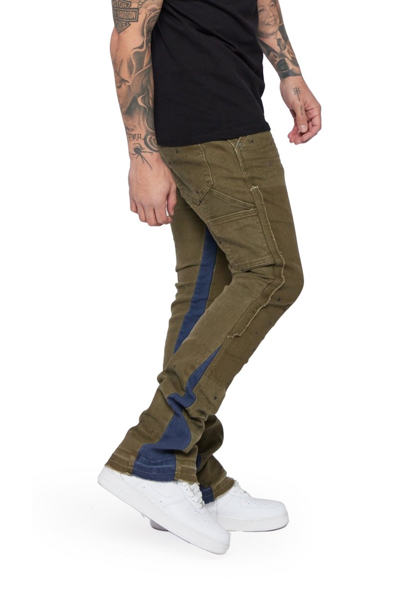 "ALPHA" STACKED FLARE JEAN OLIVE BLUE "ALPHA" STACKED FLARE JEAN OLIVE BLUE