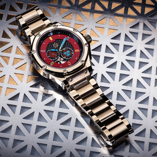 AM309MV - AUTOMATIC SEMI CHAMPAGNE GOLD / RED / SS BAND