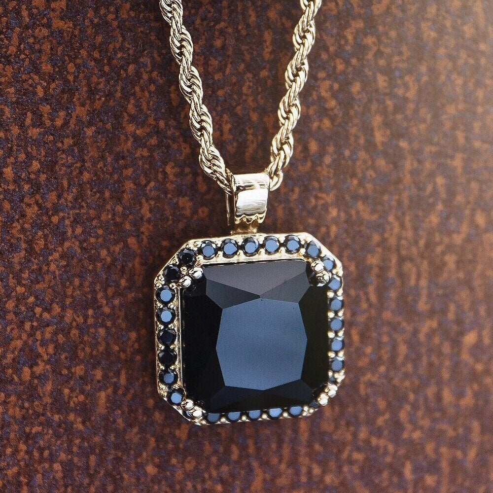 Black Onyx Necklace Pendant & Rope Chain Black Onyx Necklace Pendant & Rope Chain