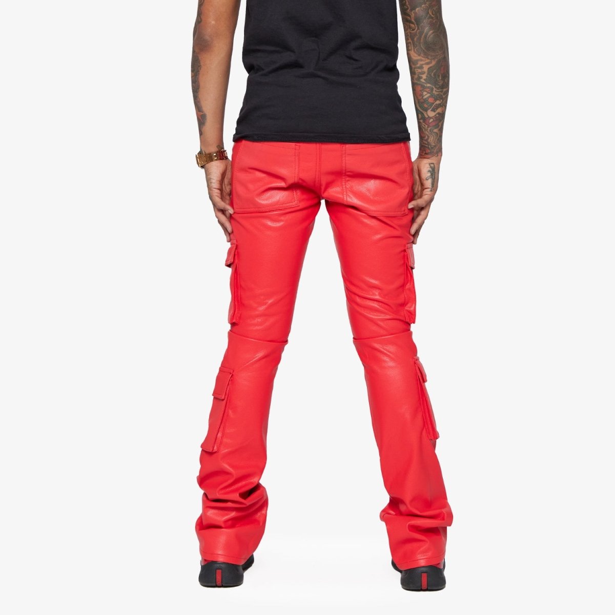 "BANJO" LEATHER STACKED FLARE MATTE RED "BANJO" LEATHER STACKED FLARE MATTE RED