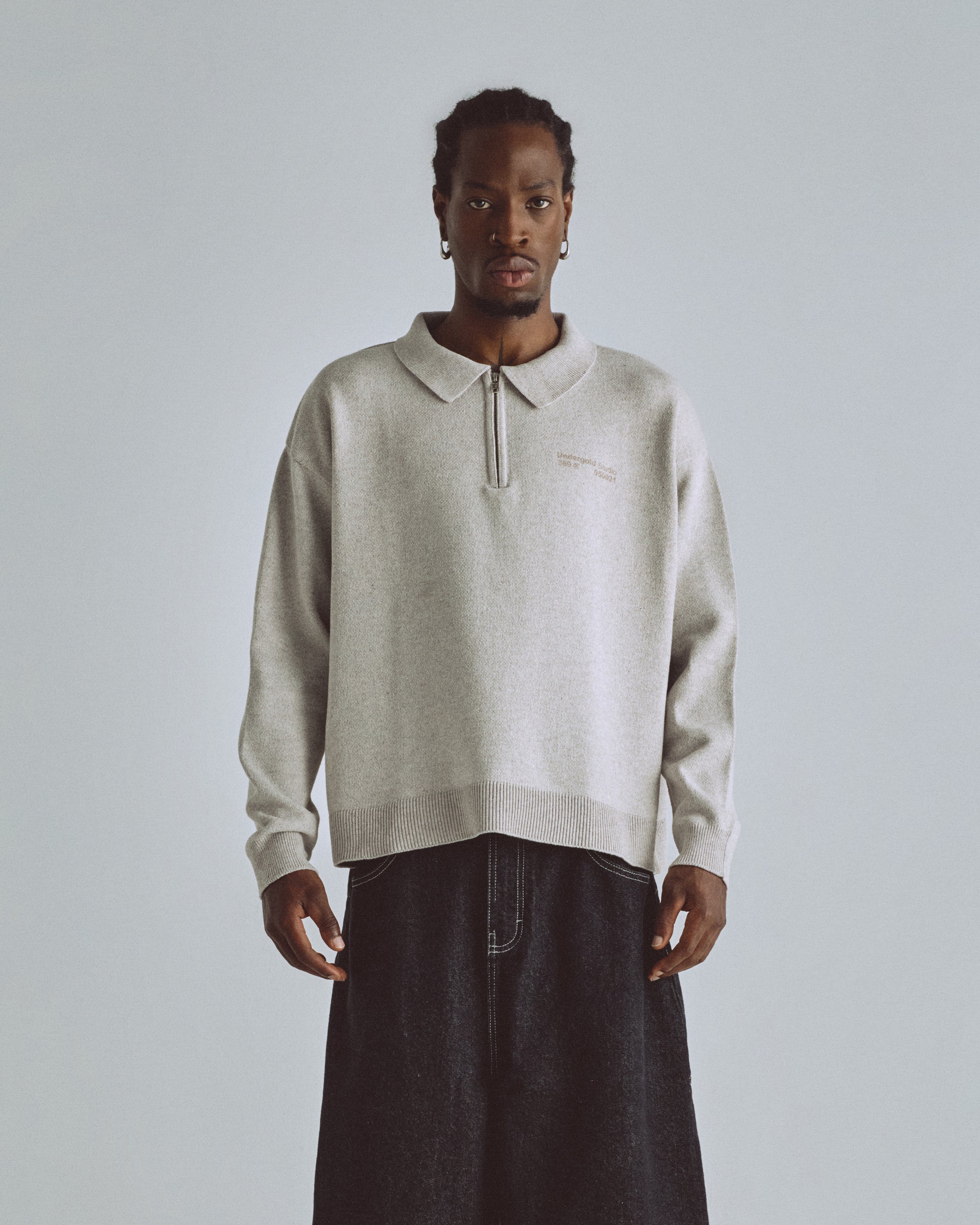 Basics Knit Zip Up Long Sleeve Polo Shirt Seed Gray Basics Knit Zip Up Long Sleeve Polo Shirt Seed Gray