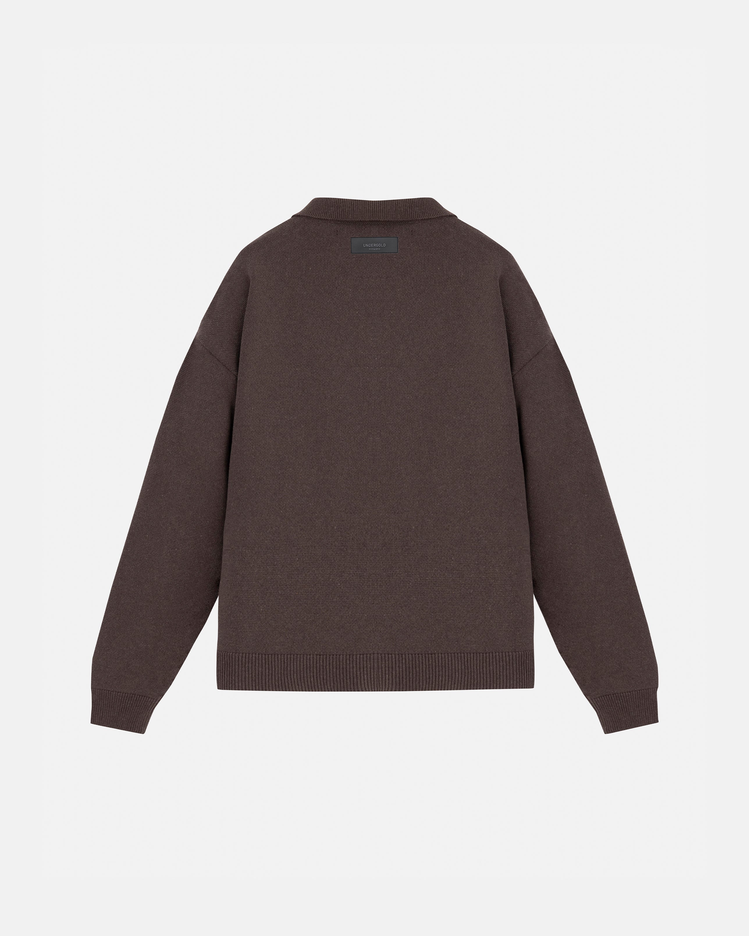 Basics Undergold Studio Knit Zip Up Long Sleeve Polo Shirt Brown Basics Undergold Studio Knit Zip Up Long Sleeve Polo Shirt Brown