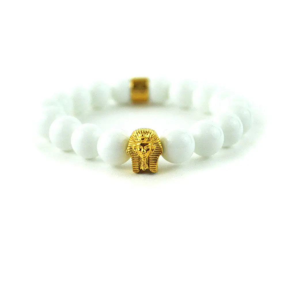 Glossy White Pharaoh Head Beaded Bracelet Glossy White Pharaoh Head Beaded Bracelet