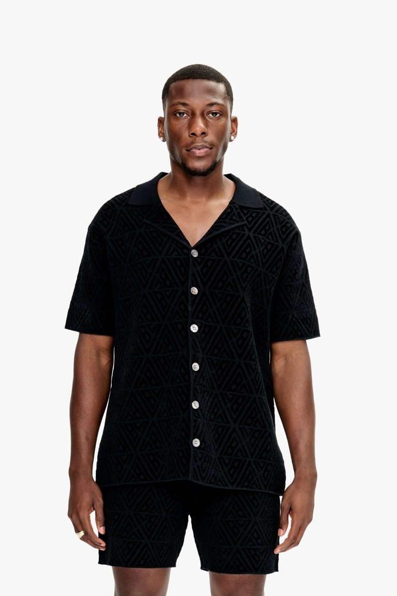 Branding Knit Button Down Black Branding Knit Button Down Black