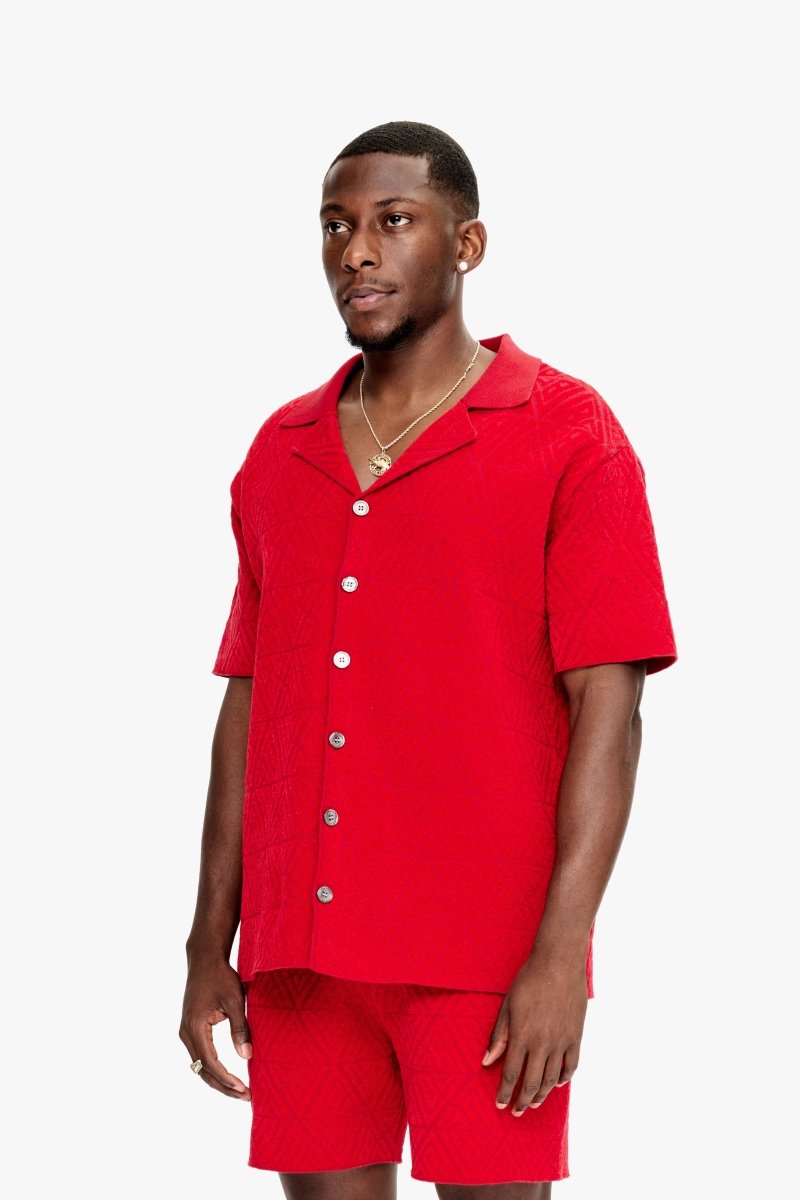 Branding Knit Button Down Red Branding Knit Button Down Red