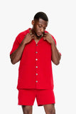 Branding Knit Button Down Red Branding Knit Button Down Red