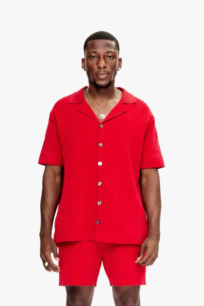 Branding Knit Button Down Red Branding Knit Button Down Red