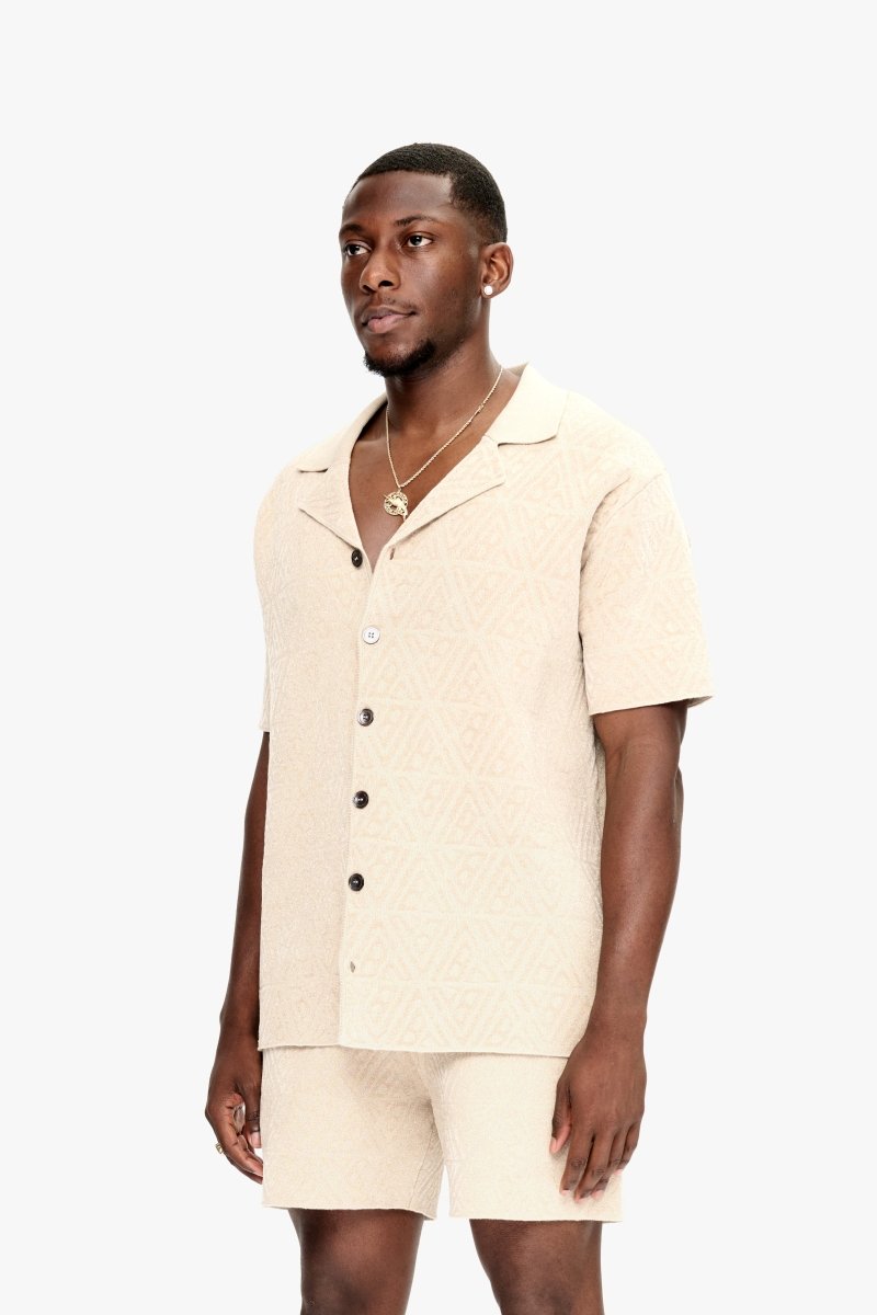 Branding Knit Button Down Tan Branding Knit Button Down Tan