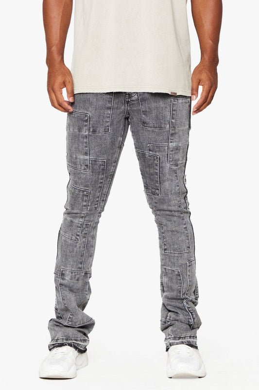 "BRICKS"  STACKED FLARE JEAN LT GREY