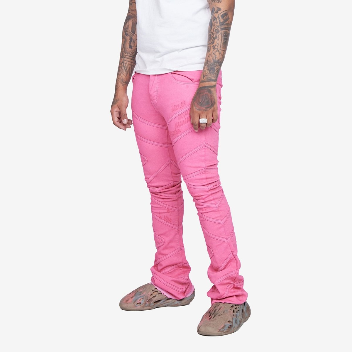 "CASSIUS” STACKED FLARE JEAN PINK "CASSIUS” STACKED FLARE JEAN PINK