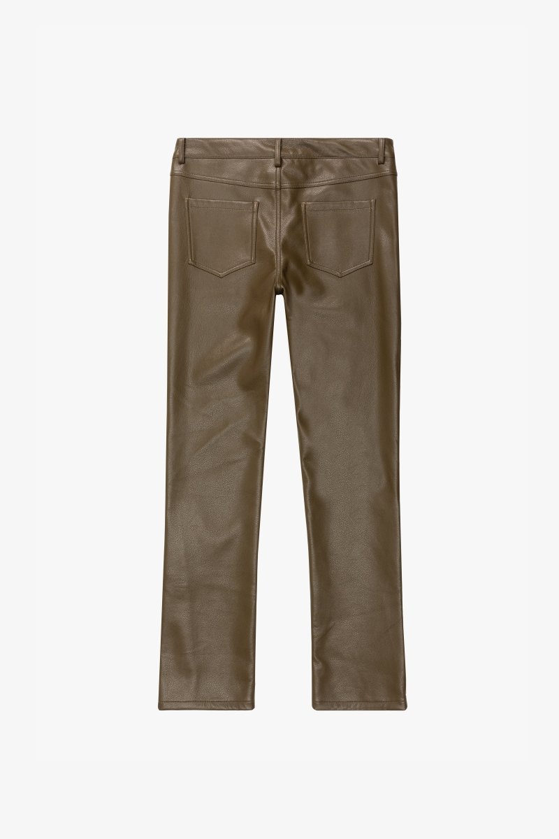 "CERNIERA”  STACKED FLARE LEATHER OLIVE BROWN "CERNIERA”  STACKED FLARE LEATHER OLIVE BROWN