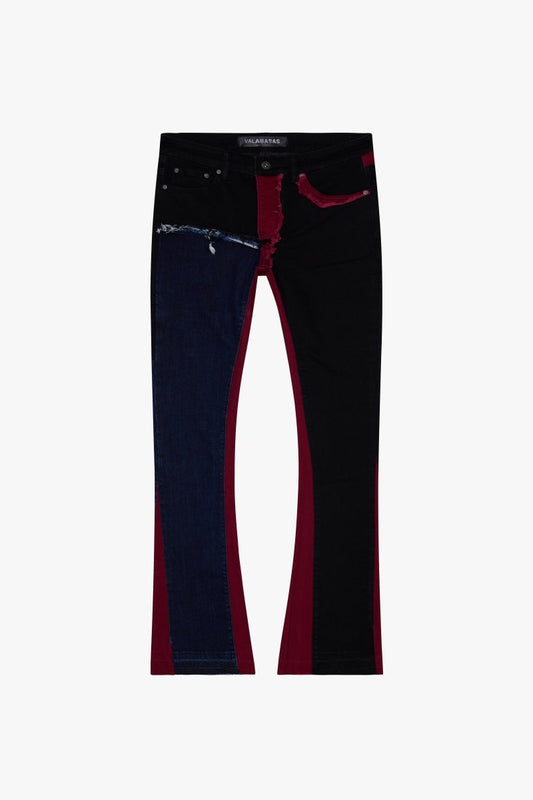 "CHICAGO" STACKED FLARE JEAN RED BLACK
