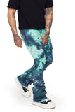“COSMIC VAPOR” STACKED FLARE JEAN WHITE-BLACK/TEAL-NAVY “COSMIC VAPOR” STACKED FLARE JEAN WHITE-BLACK/TEAL-NAVY