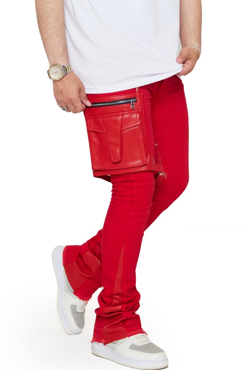 “DAPPER” STACKED FLARE JEAN RED WASHED “DAPPER” STACKED FLARE JEAN RED WASHED