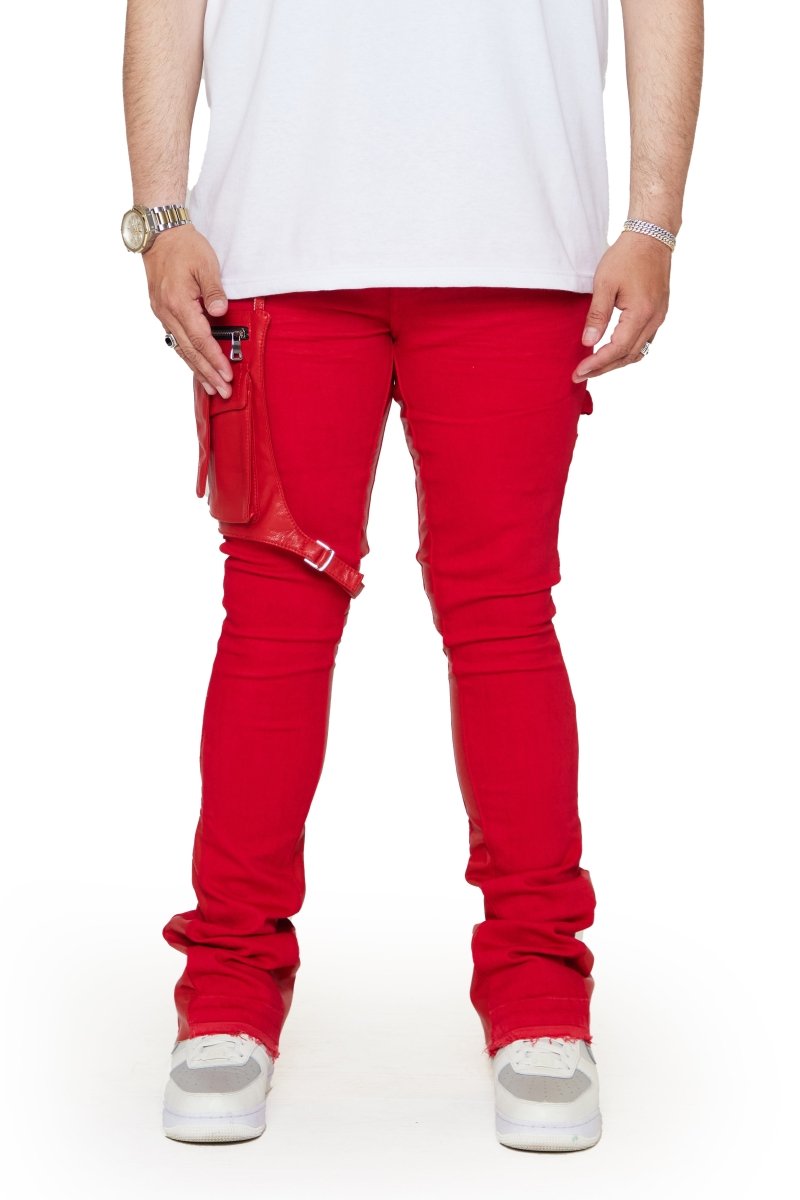 “DAPPER” STACKED FLARE JEAN RED WASHED “DAPPER” STACKED FLARE JEAN RED WASHED
