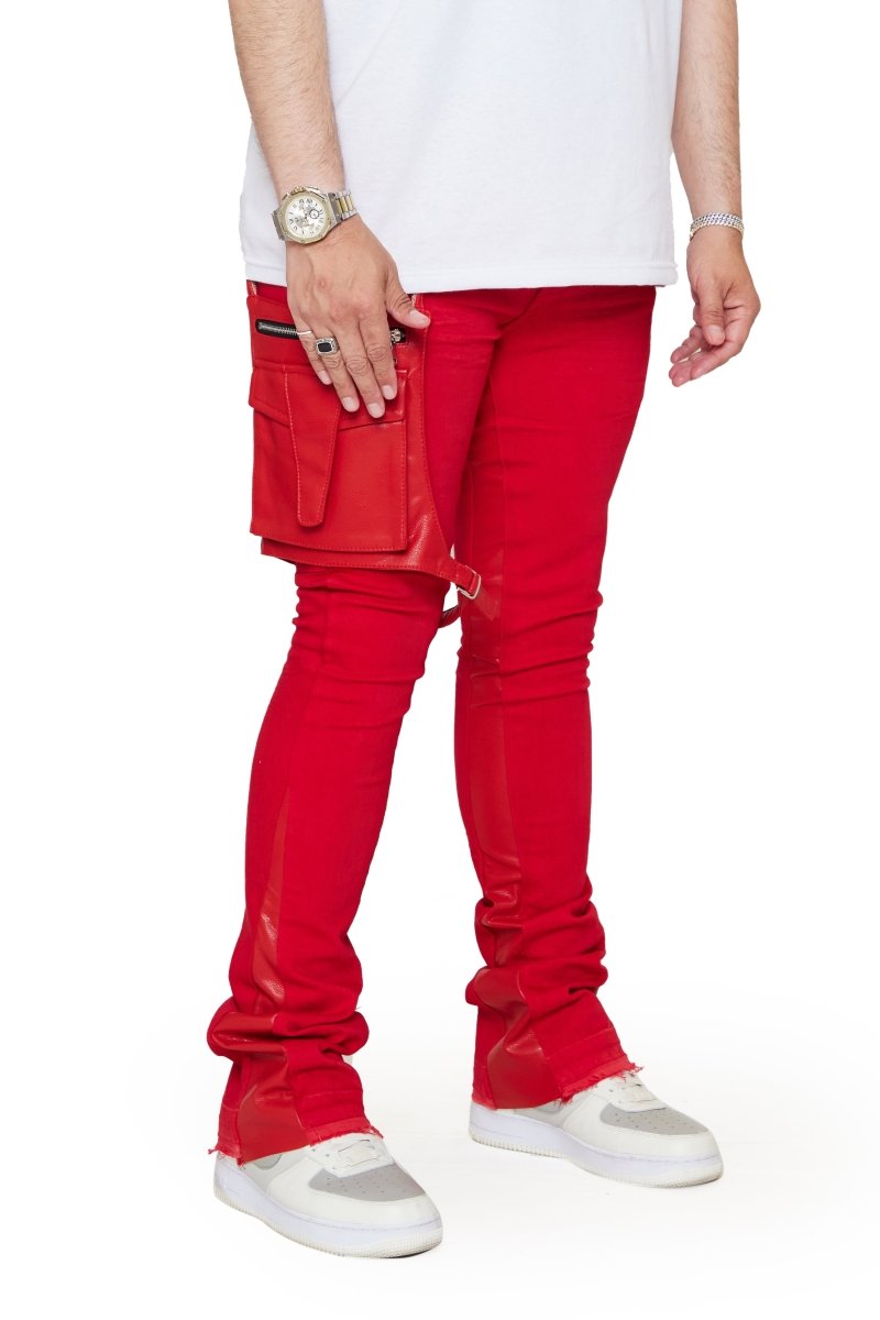 “DAPPER” STACKED FLARE JEAN RED WASHED “DAPPER” STACKED FLARE JEAN RED WASHED