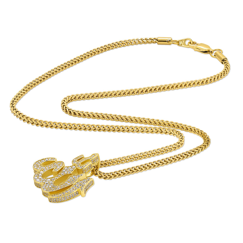 Diamond Allah Necklace Pendant & Franco Chain Diamond Allah Necklace Pendant & Franco Chain