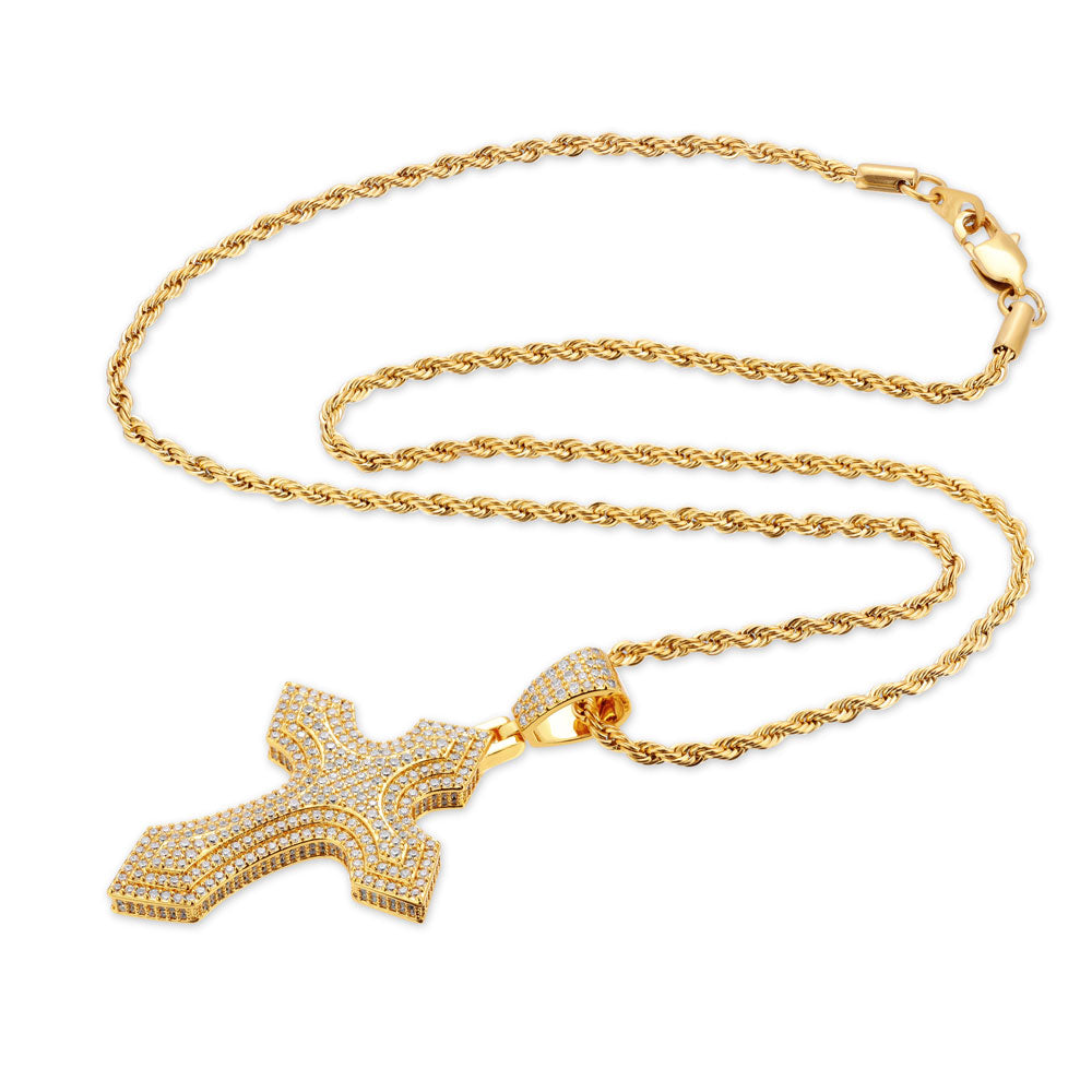 Diamond Royal Cross Necklace Pendant & Rope Chain Diamond Royal Cross Necklace Pendant & Rope Chain