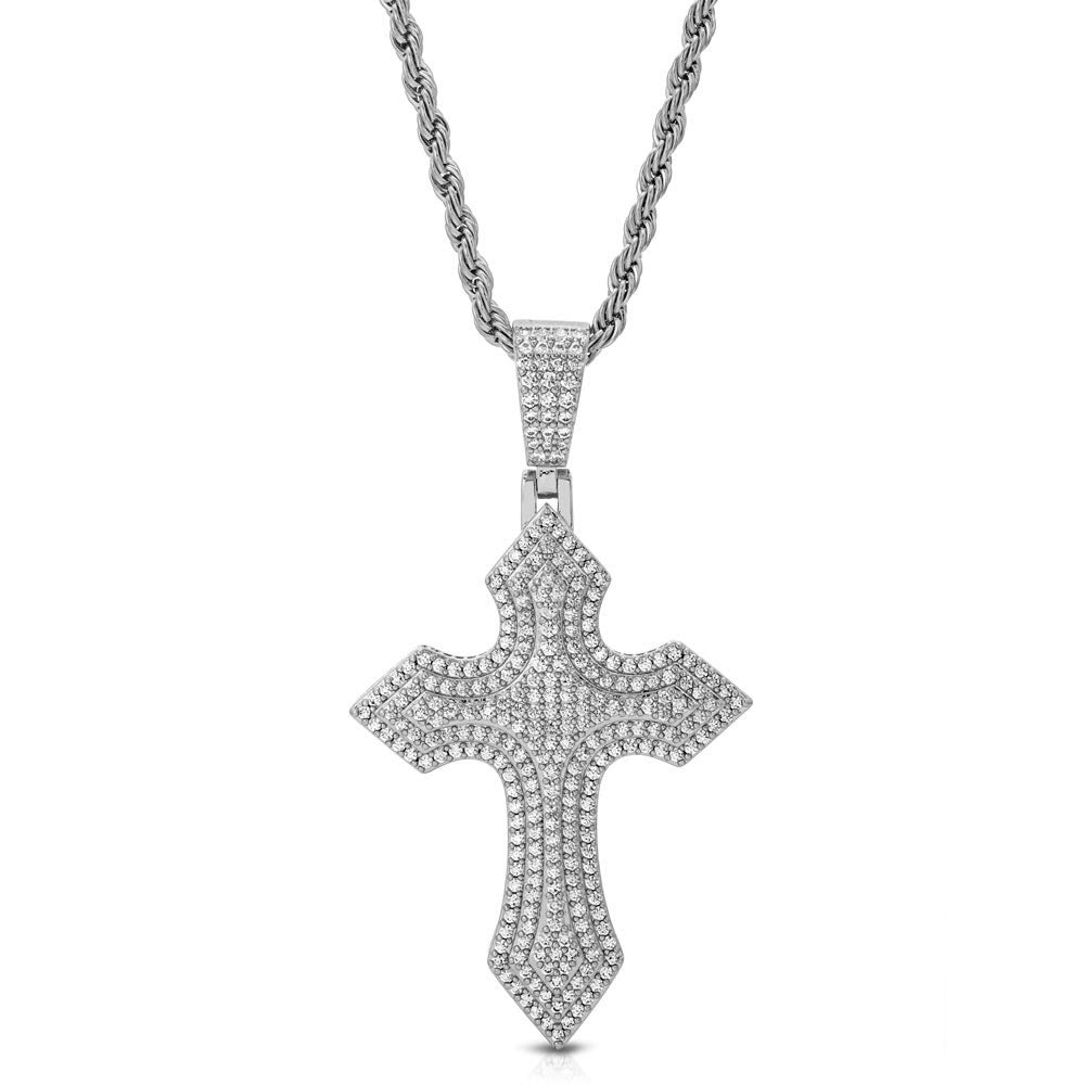 Diamond Royal Cross Necklace Pendant & Rope Chain Diamond Royal Cross Necklace Pendant & Rope Chain