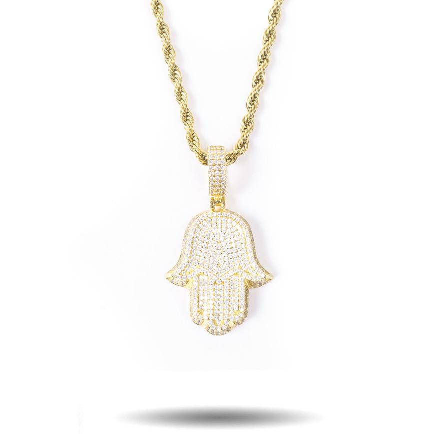 Diamond Hamsa Hand Necklace Pendant & Rope Chain Diamond Hamsa Hand Necklace Pendant & Rope Chain