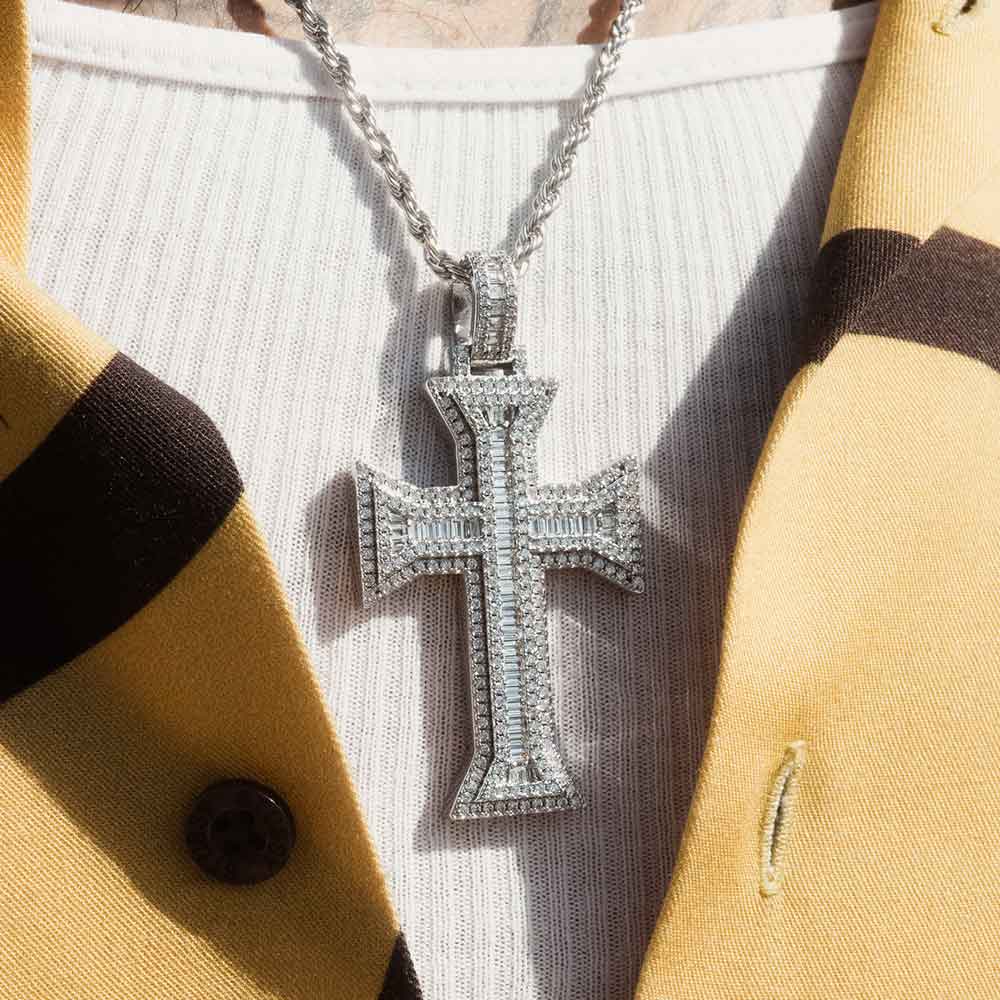 Emerald Cut Cross Necklace Pendant & Rope Chain Emerald Cut Cross Necklace Pendant & Rope Chain