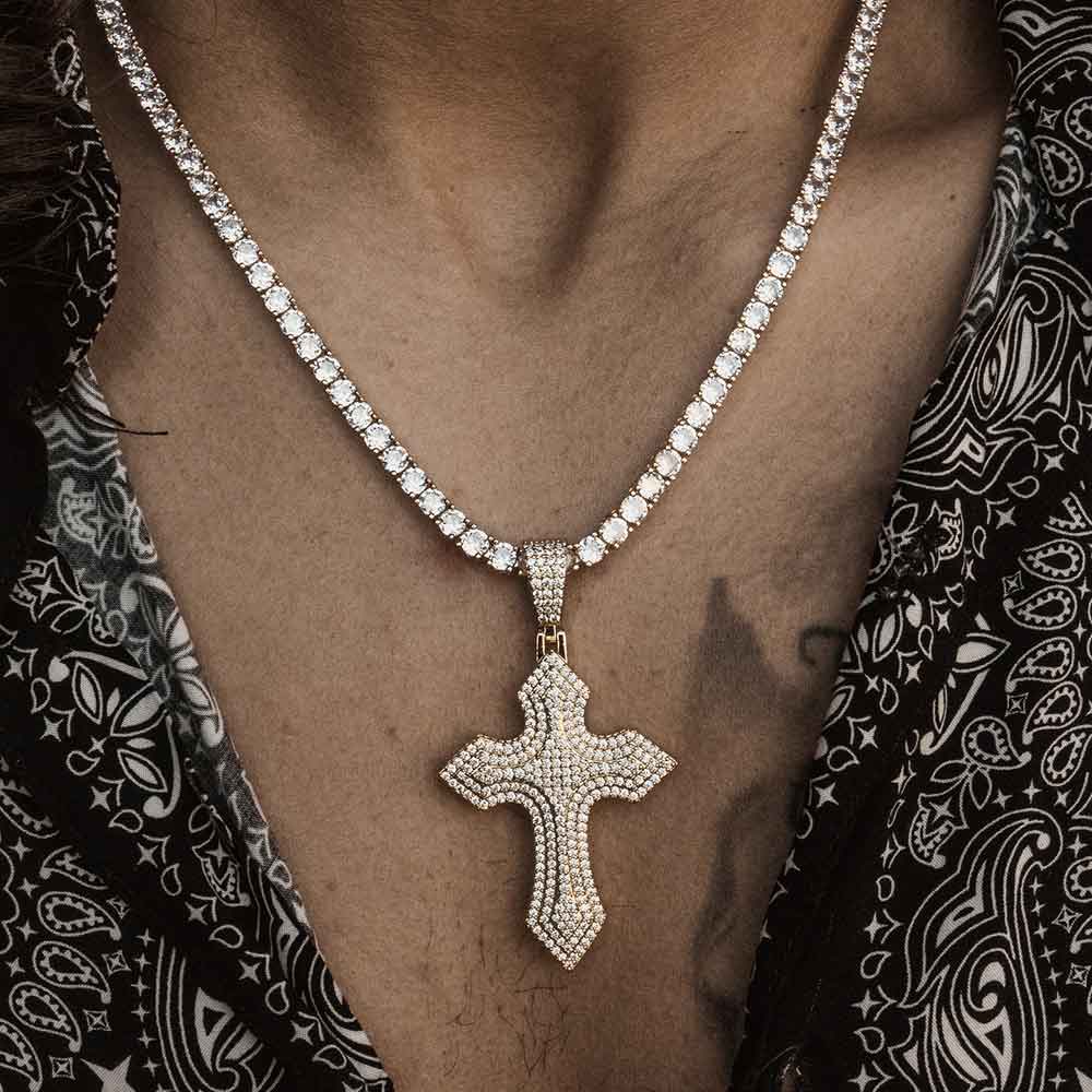 Diamond Royal Cross Necklace Pendant & Tennis Chain Diamond Royal Cross Necklace Pendant & Tennis Chain