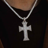 Diamond Cross Emerald Cut Necklace Pendant & Tennis Chain Diamond Cross Emerald Cut Necklace Pendant & Tennis Chain