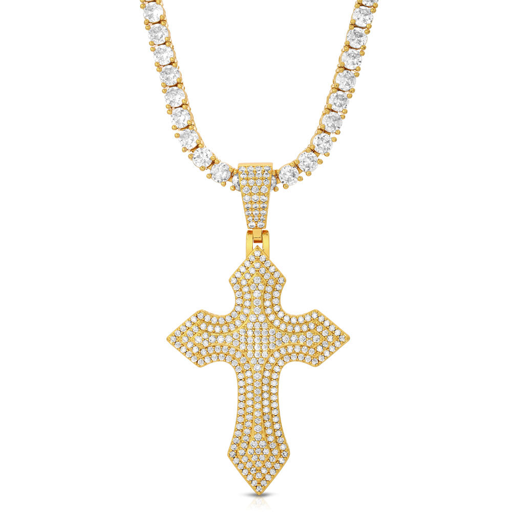 Diamond Royal Cross Necklace Pendant & Tennis Chain Diamond Royal Cross Necklace Pendant & Tennis Chain