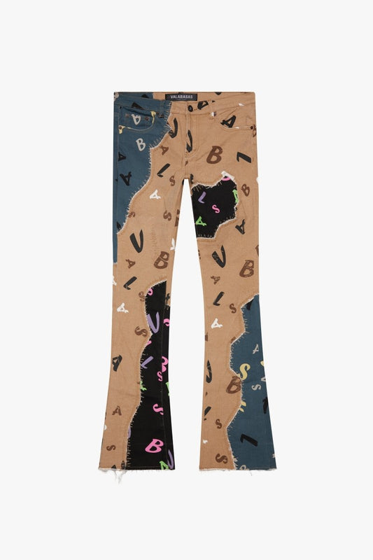 "DISTRACTED" STACKED FLARE JEAN BLUE-KHAKI