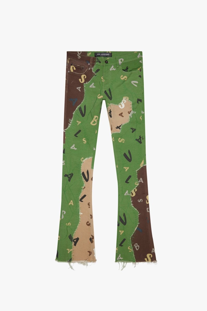 "DISTRACTED" STACKED FLARE JEAN KHAKI-LIME "DISTRACTED" STACKED FLARE JEAN KHAKI-LIME