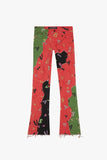 "DISTRACTED" STACKED FLARE JEAN LIME-RED "DISTRACTED" STACKED FLARE JEAN LIME-RED