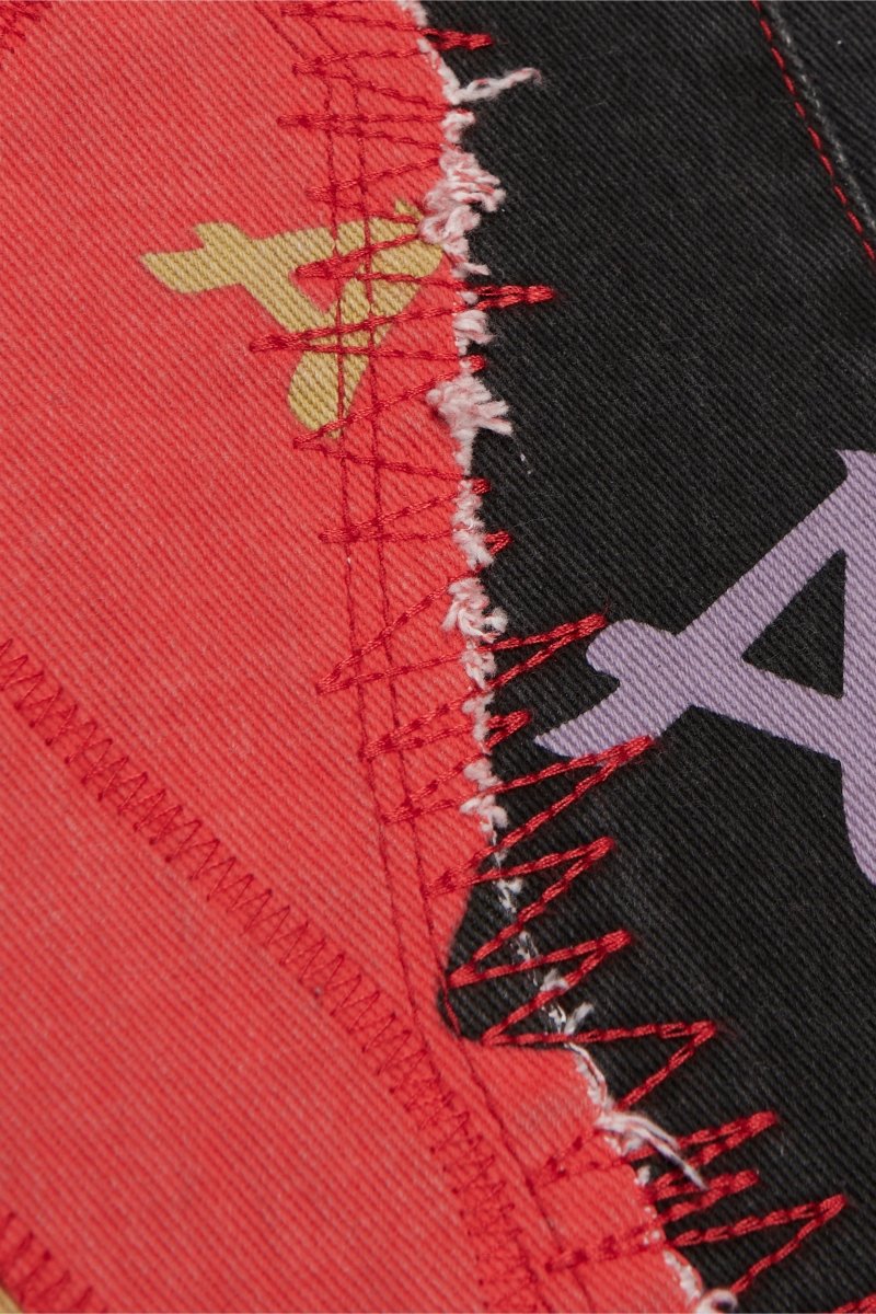 "DISTRACTED" STACKED FLARE JEAN LIME-RED "DISTRACTED" STACKED FLARE JEAN LIME-RED