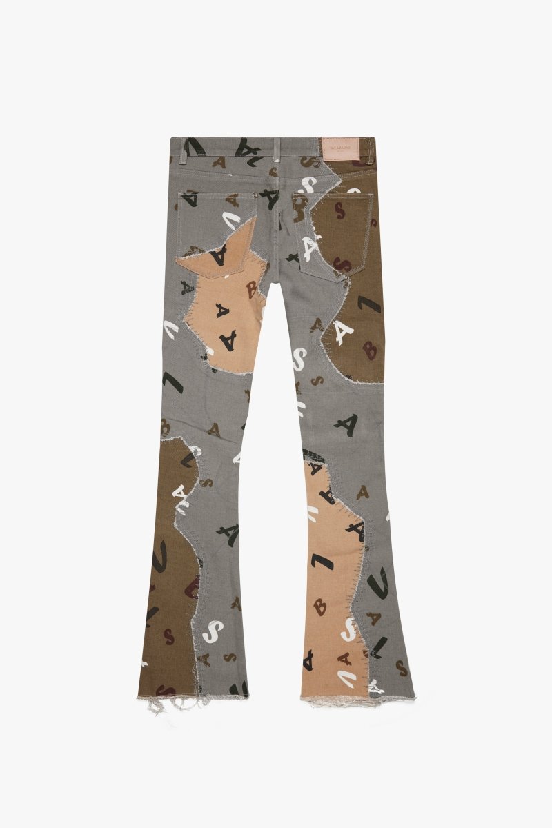 "DISTRACTED" STACKED FLARE JEAN OLIVE-BLU "DISTRACTED" STACKED FLARE JEAN OLIVE-BLU