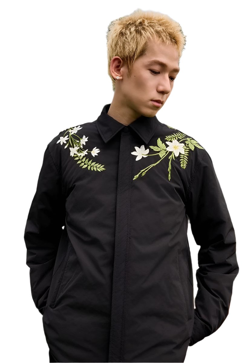 Minimalist Floral Embroidered Down Shirt Minimalist Floral Embroidered Down Shirt