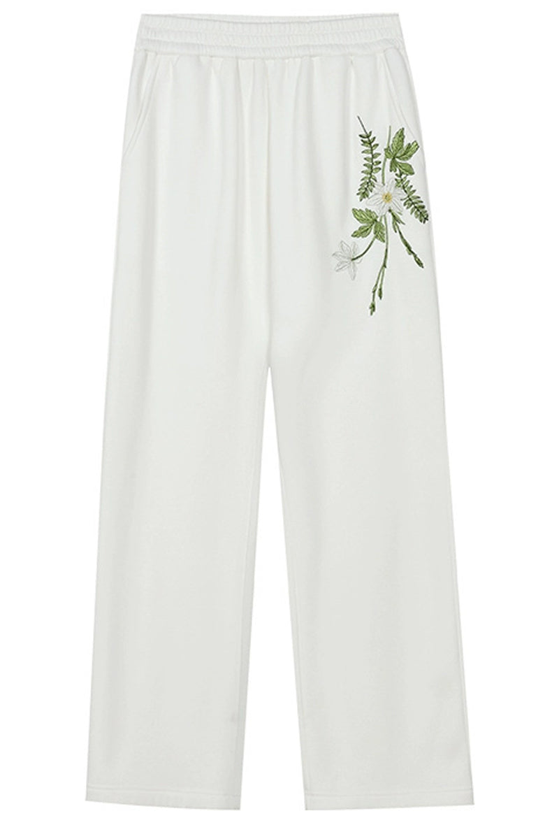 Floral Embroidered Wide-Leg Sweatpants Floral Embroidered Wide-Leg Sweatpants