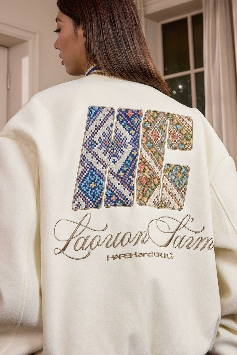 Tribal Script Patch Baseball Jacket Tribal Script Patch Baseball Jacket