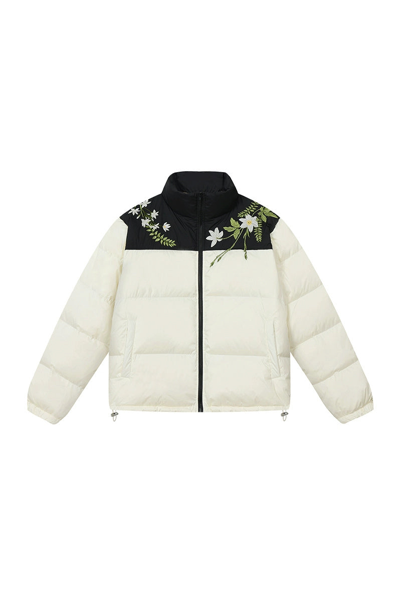 White Floral Wreath Embroidered Puffer White Floral Wreath Embroidered Puffer