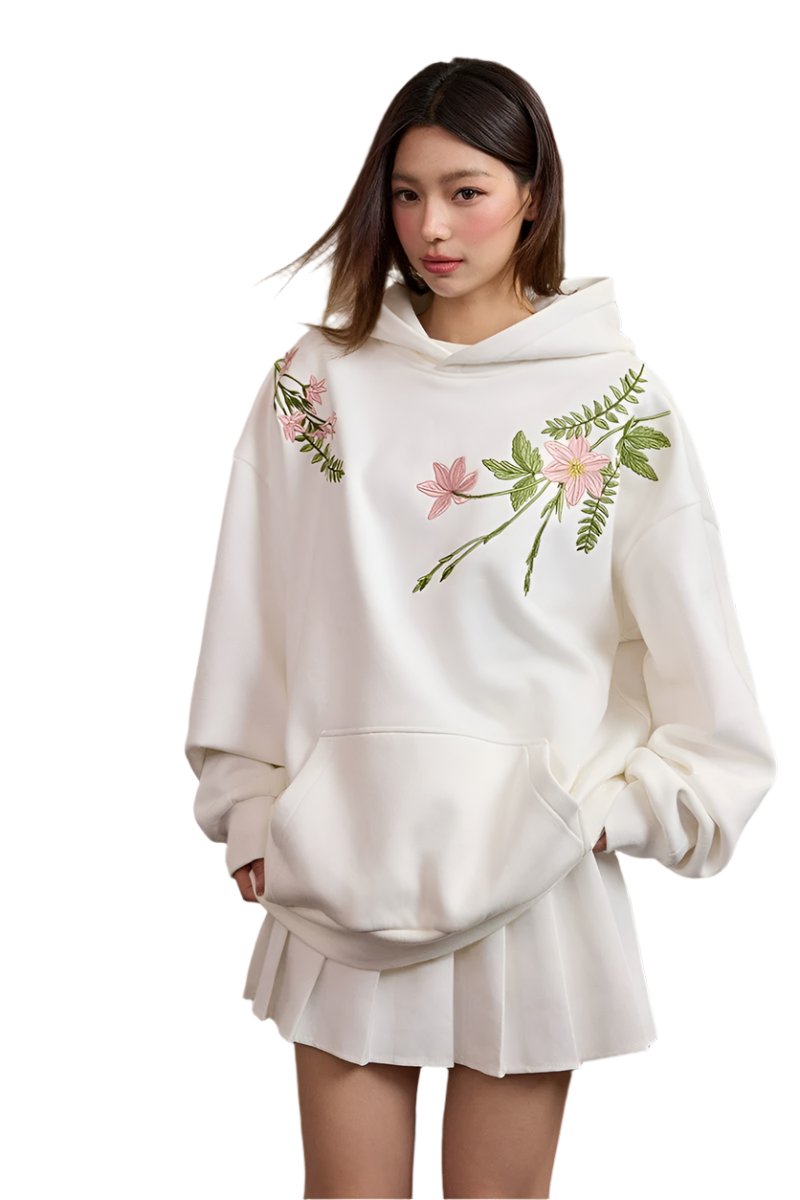 Floral Embroidery Fleece Hoodie Floral Embroidery Fleece Hoodie