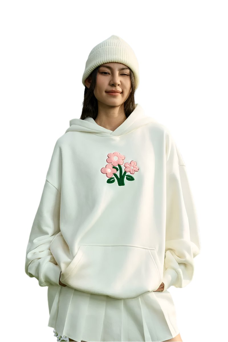 Floral Knit Hooded Pullover Sweater Floral Knit Hooded Pullover Sweater