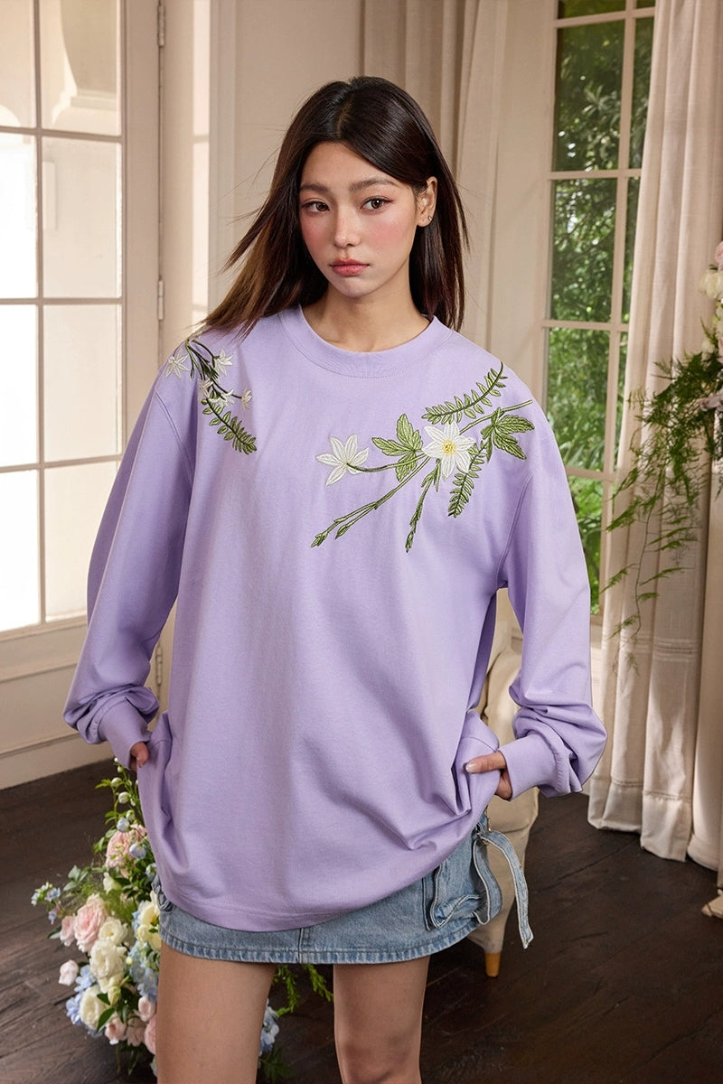 Botanical Embroidery Long Sleeve Tee Botanical Embroidery Long Sleeve Tee