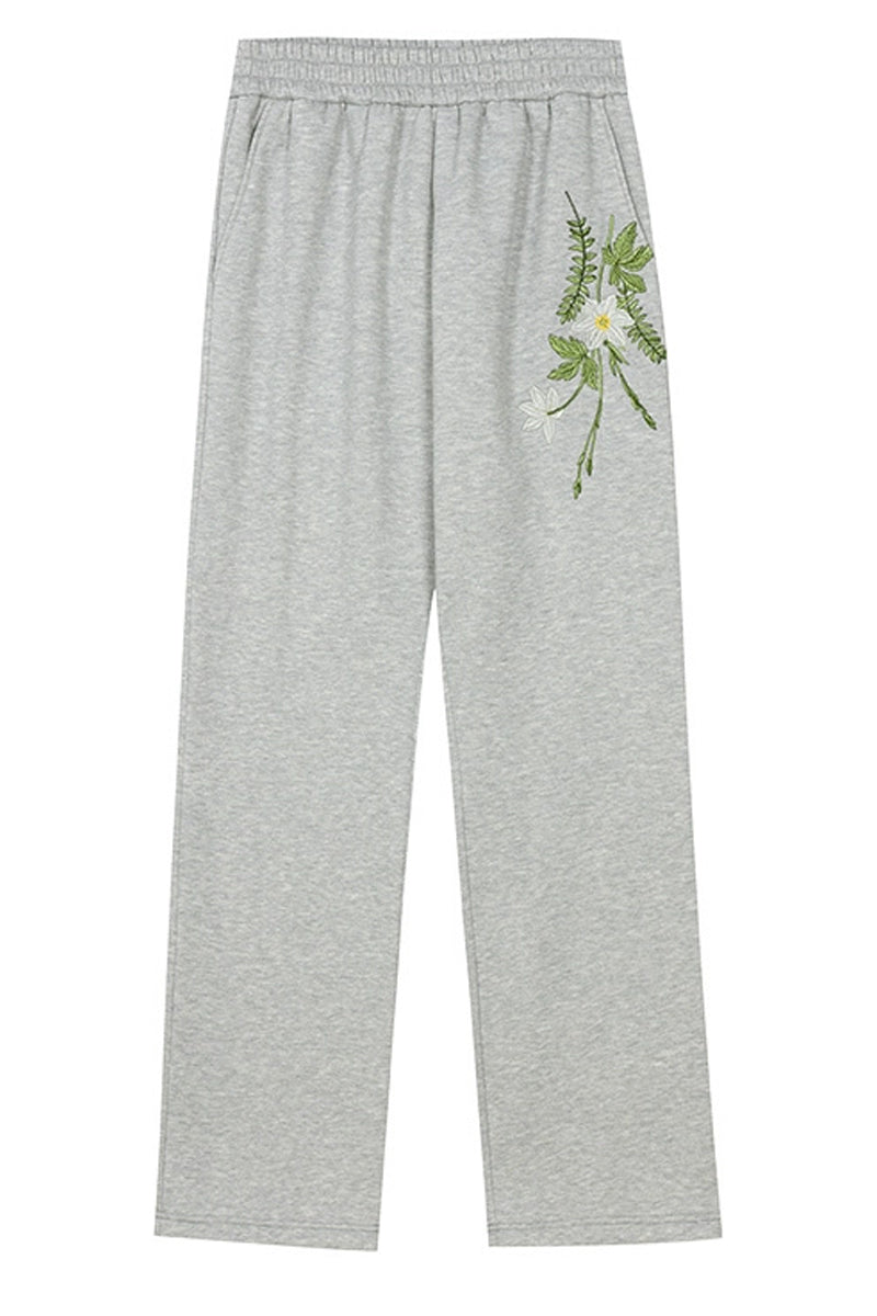 Floral Embroidered Wide-Leg Sweatpants Floral Embroidered Wide-Leg Sweatpants