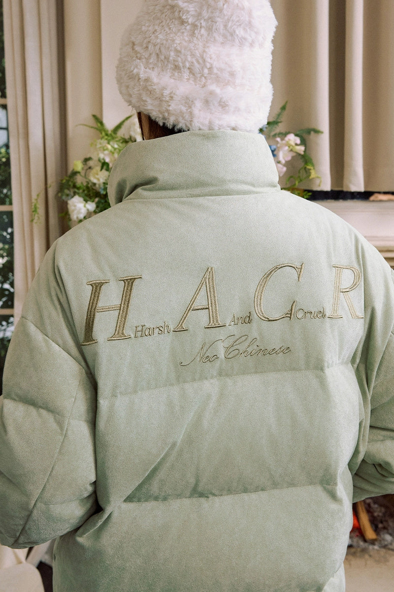 Suede Floral Embroidered Puffer Jacket Suede Floral Embroidered Puffer Jacket