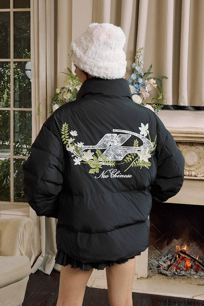 Lace Floral Embroidered Oversized Puffer Lace Floral Embroidered Oversized Puffer