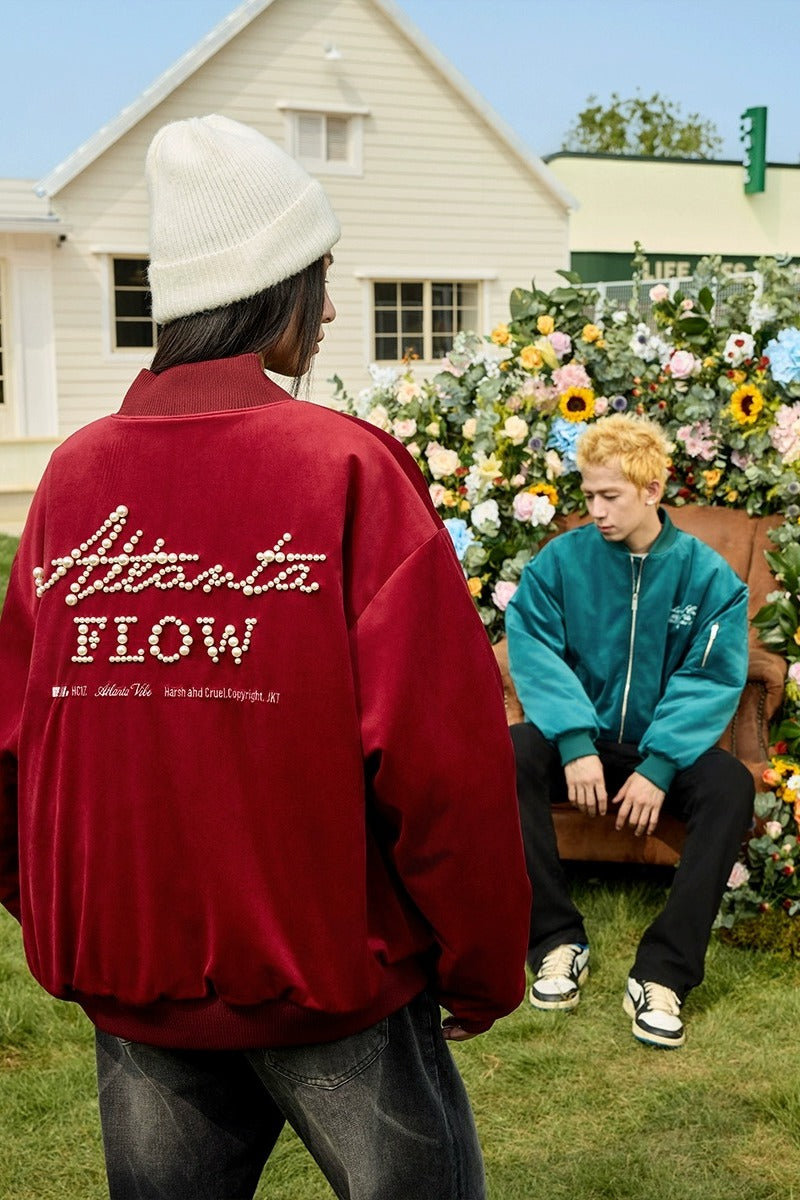 Velvet Pearl Embroidered Bomber Jacket Velvet Pearl Embroidered Bomber Jacket